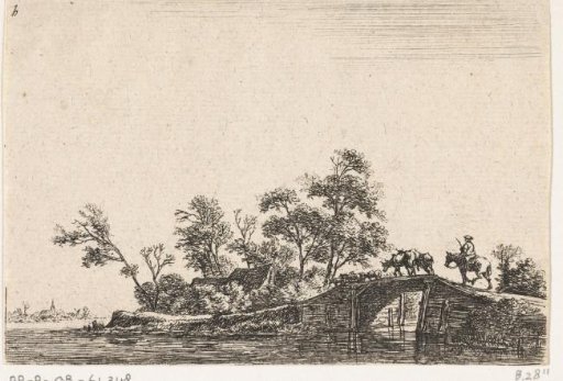Shepherd with Cattle on a Wooden Bridge