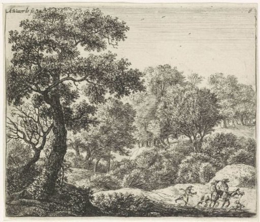Two horsemen on a forest path