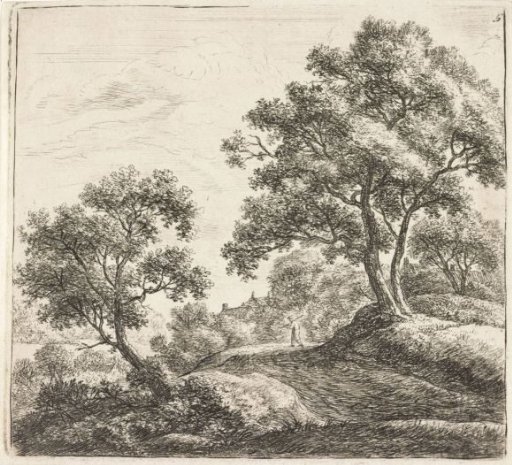 Man on a path near a village