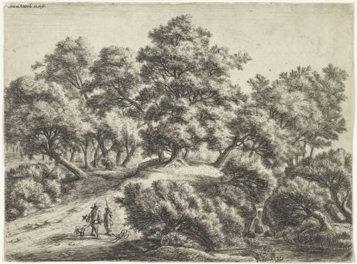 Falconer and hunter in the woods