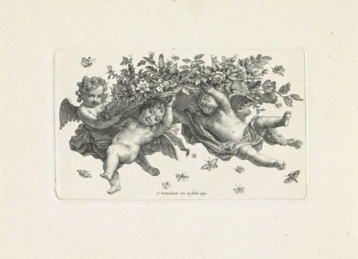 Three putti with a flower basket and butterflies