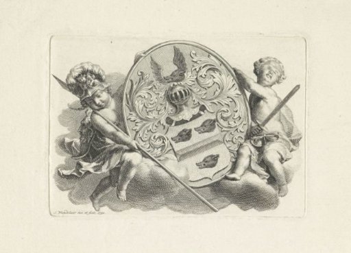 Putti on either side of a family coat of arms