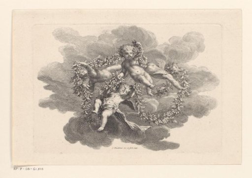 Four floating putti with garlands