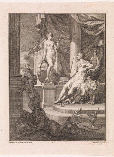 Enthroned female figure looks up at Venus