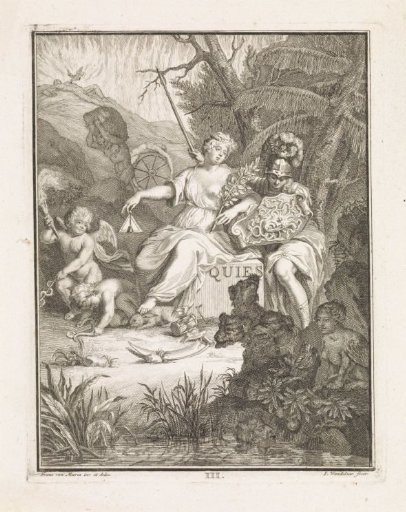 Allegorical female figure and Minerva in a landscape