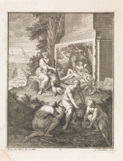 Landscape with an old woman by a monument