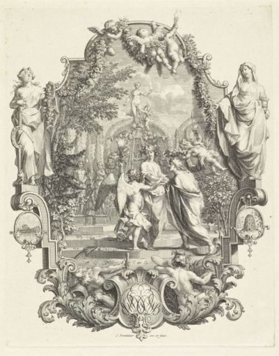 Vignette with a Couple Before a Fountain
