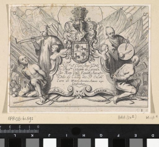 Muslim galley slaves on either side of a cartouche