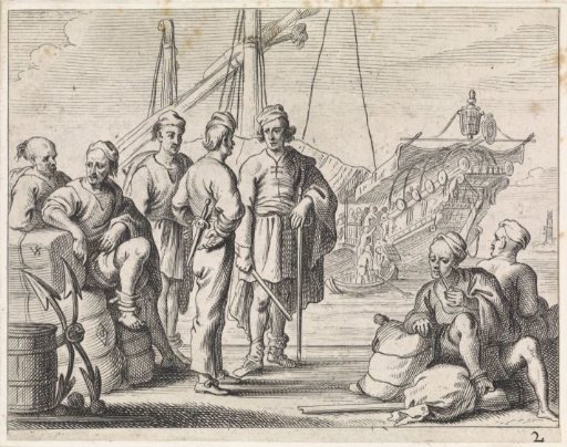 Muslim galley slaves and sailors on a quay