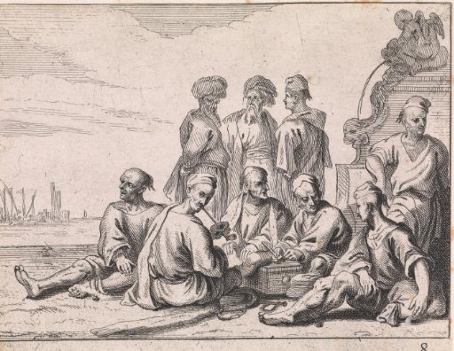 Muslim galley slaves resting at a fountain