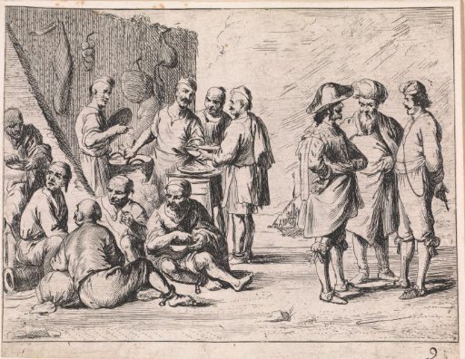 Muslim galley slaves receiving food
