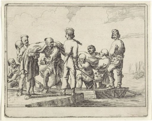 Islamic galley slaves carrying a sail