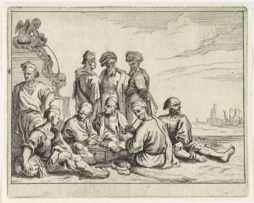 Islamic galley slaves resting at a fountain