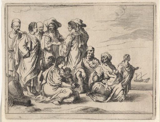 Men, women and children on the beach