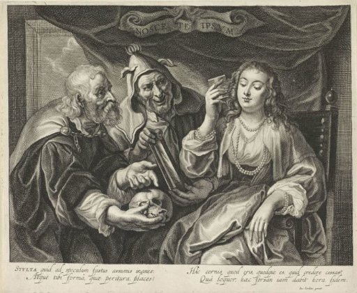 Woman with a Comb Looking in a Mirror