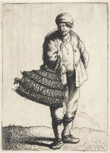 Man carrying basket with chickens