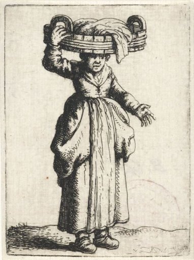 Washerwoman with tub on her head