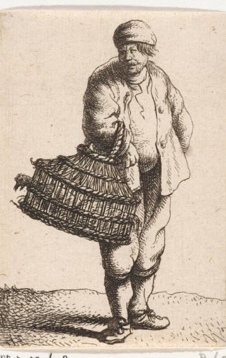 Man carrying basket with chickens