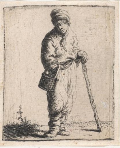 Man with basket and walking stick