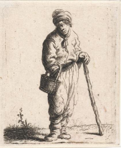 Man with basket and walking stick