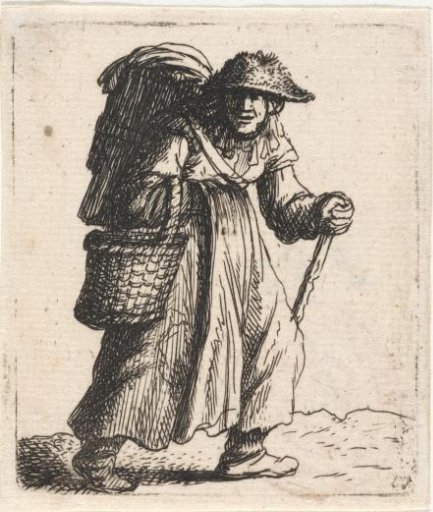 Woman with baskets and walking stick