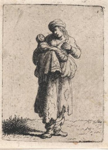 Woman with a swaddled child