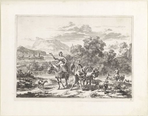 Shepherds and a young woman on a donkey