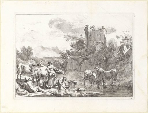 Riverbank with washerwomen