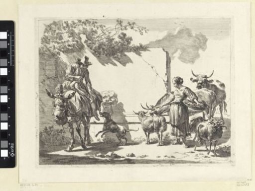 Shepherd and shepherdess at a fountain