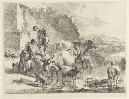 Woman drying clothes on a stone