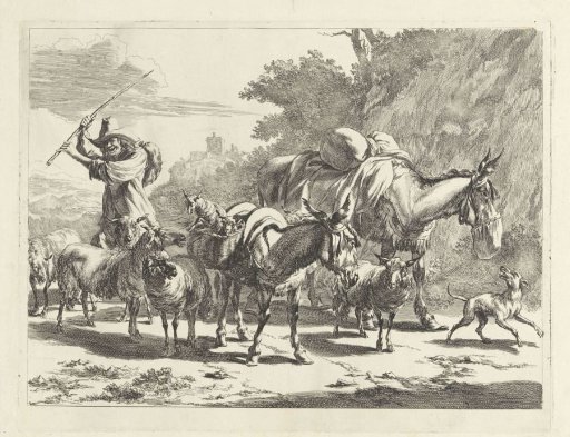 Shepherd driving his flock