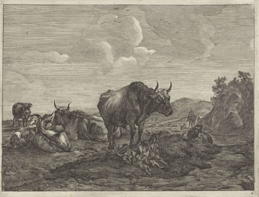 Landscape with cattle and goats