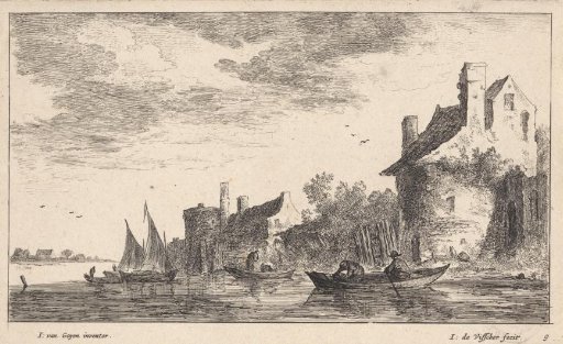 River landscape with two round towers