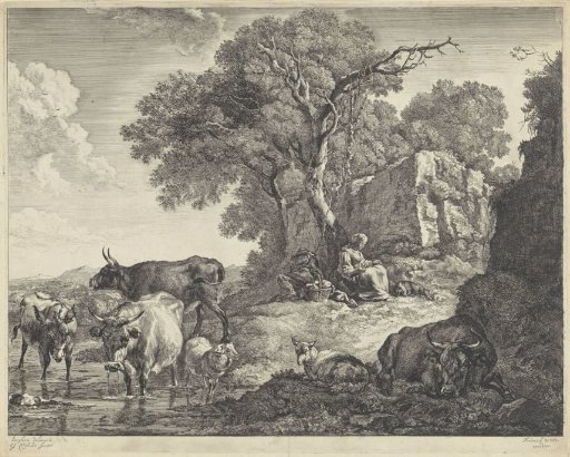 Sleeping shepherd and shepherdess by a tree