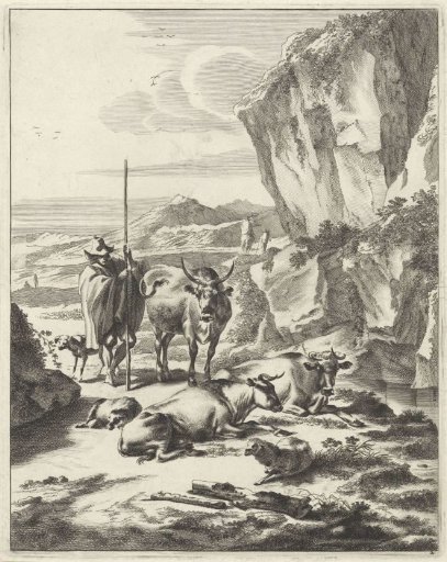 Rocky landscape with a shepherd and his flock