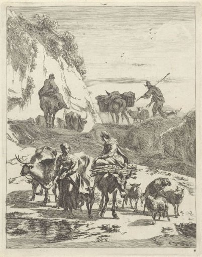 Shepherds at a ford in the mountains