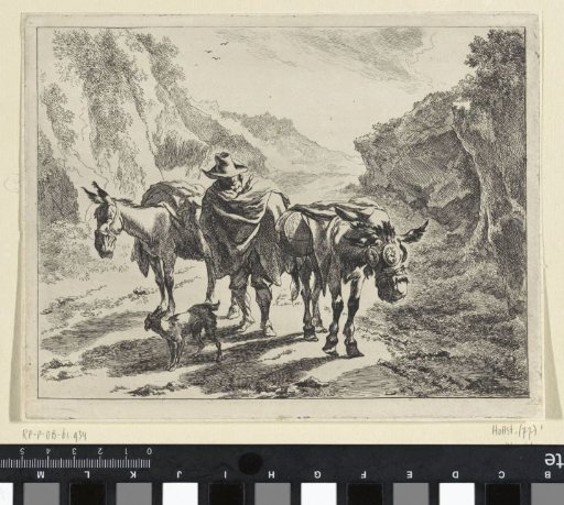 Shepherd with Two Donkeys and a Dog
