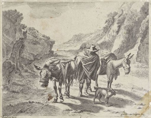Shepherd with Two Donkeys and a Dog