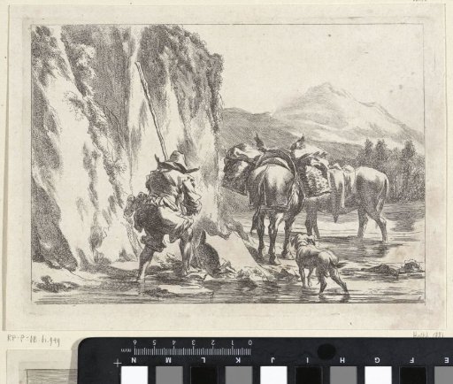 Two Donkeys and a Shepherd at a Ford