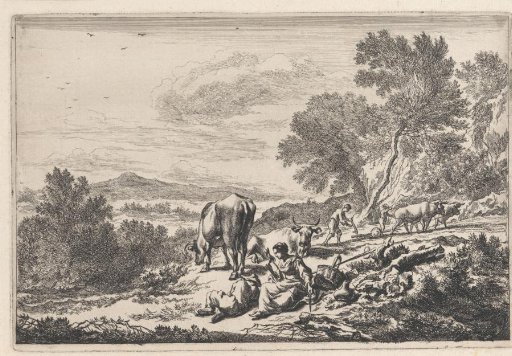 Hill Landscape with Shepherds and Peasants