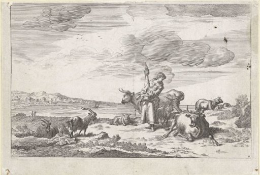 Shepherdess with Spinning Wheel on the Bank of a River