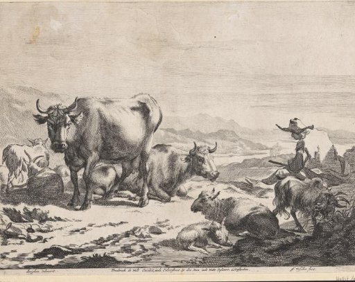 Mountain Landscape with a Resting Shepherd Beside His Livestock
