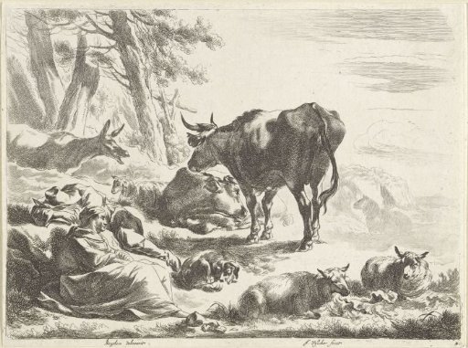 Sleeping Shepherd and Shepherdess Amidst Their Flock