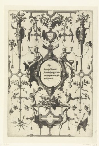 Oval cartouche with text by Solon