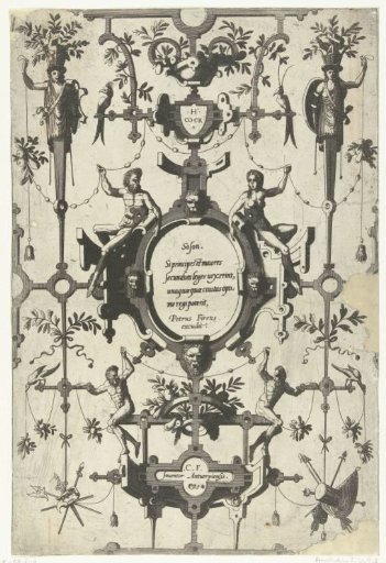 Oval cartouche with text by Solon