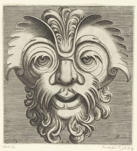 Mask with Beard and Moustache with Curls, a Tuft of Curls Resting on the Bridge of the Nose