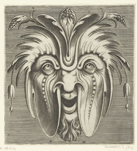 Mask with Sunken Cheeks and Bunches of Berries in the Hair