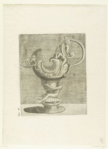 Cup, whose foot is embraced by a man sitting on a turtle