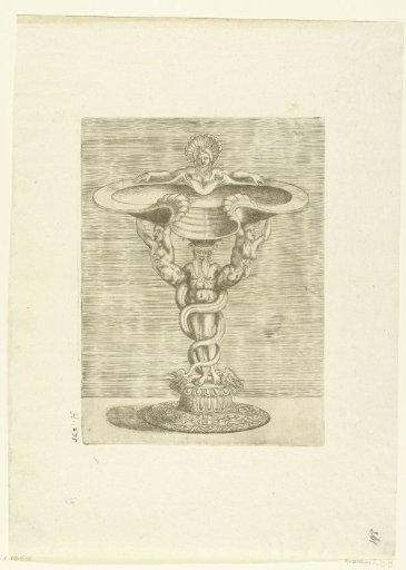 Bowl formed by a man and two mermaids