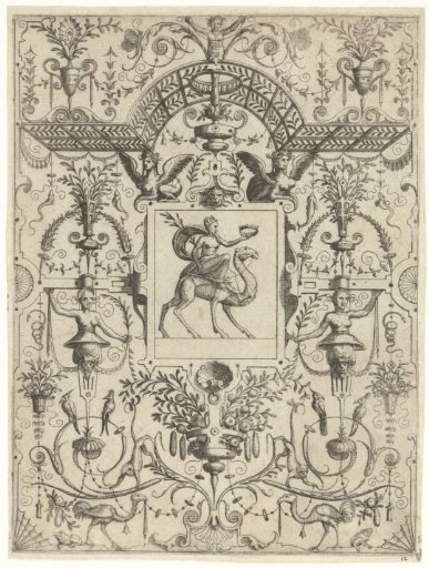 Cartouche with Fame on a dromedary